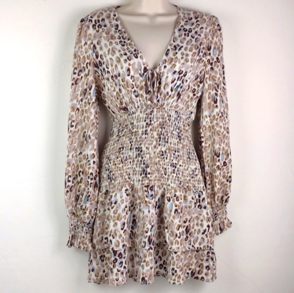 ❤️Bundle Only❤️ STYLE RACK LA Cream W/Brown Tan & Baby-Blue Leopard Print Dress - Picture 2 of 13